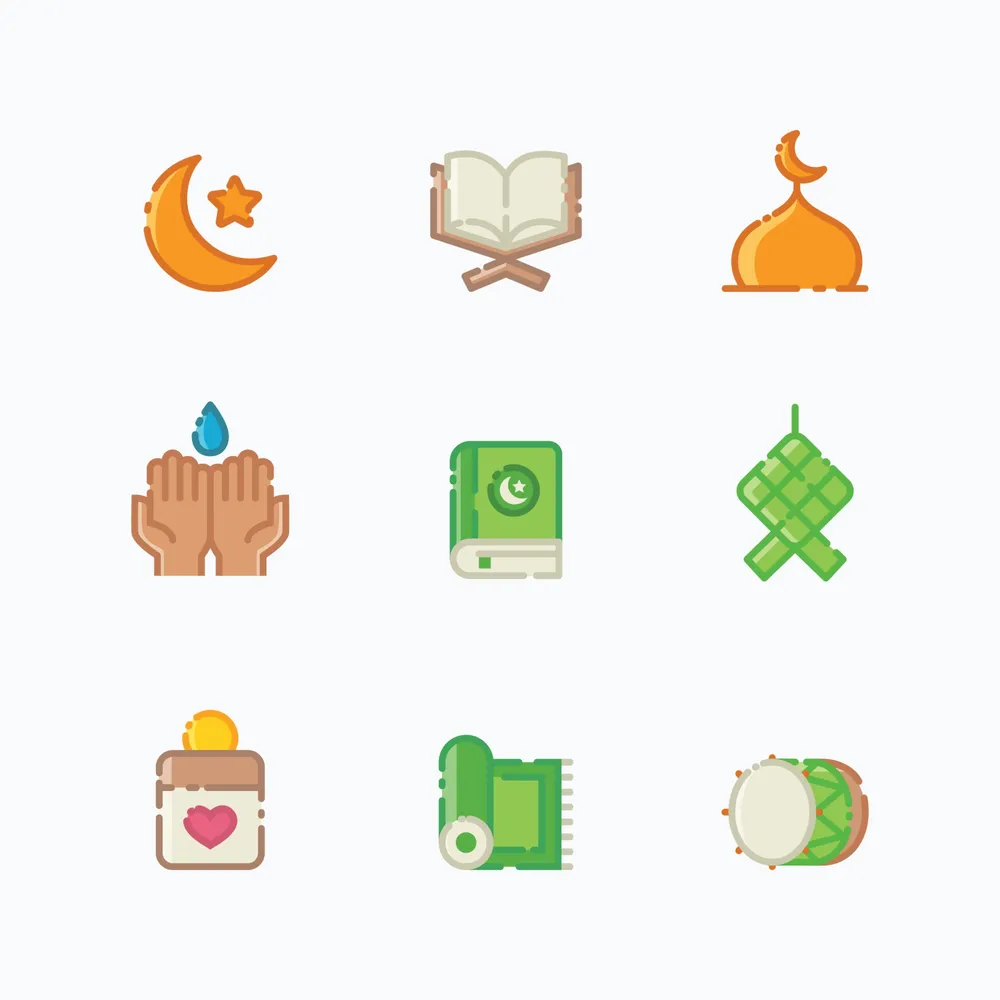 Set of Eid Mubarak Line Art Icon