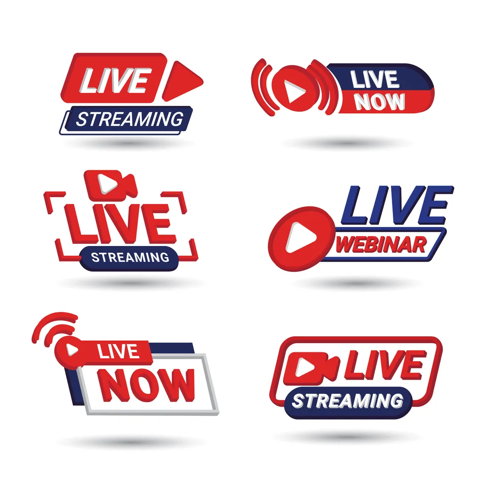 3D Set Collection of Live Streaming Webinar Badges and Icons