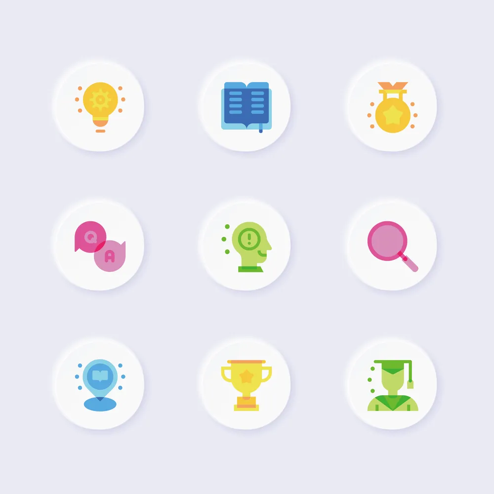 Colorful Flat Style Education UI Icons for Apps