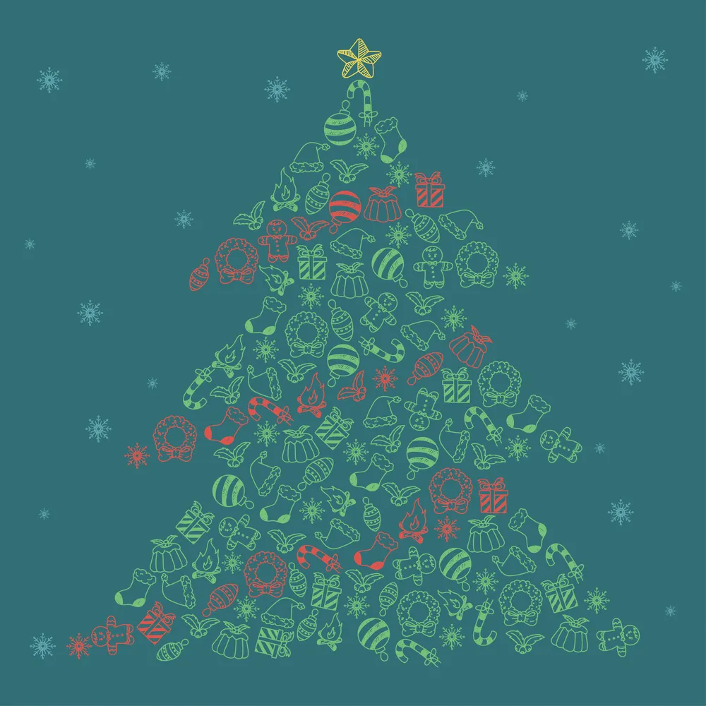 Hand Drawn Icon in Shape of Christmas Tree