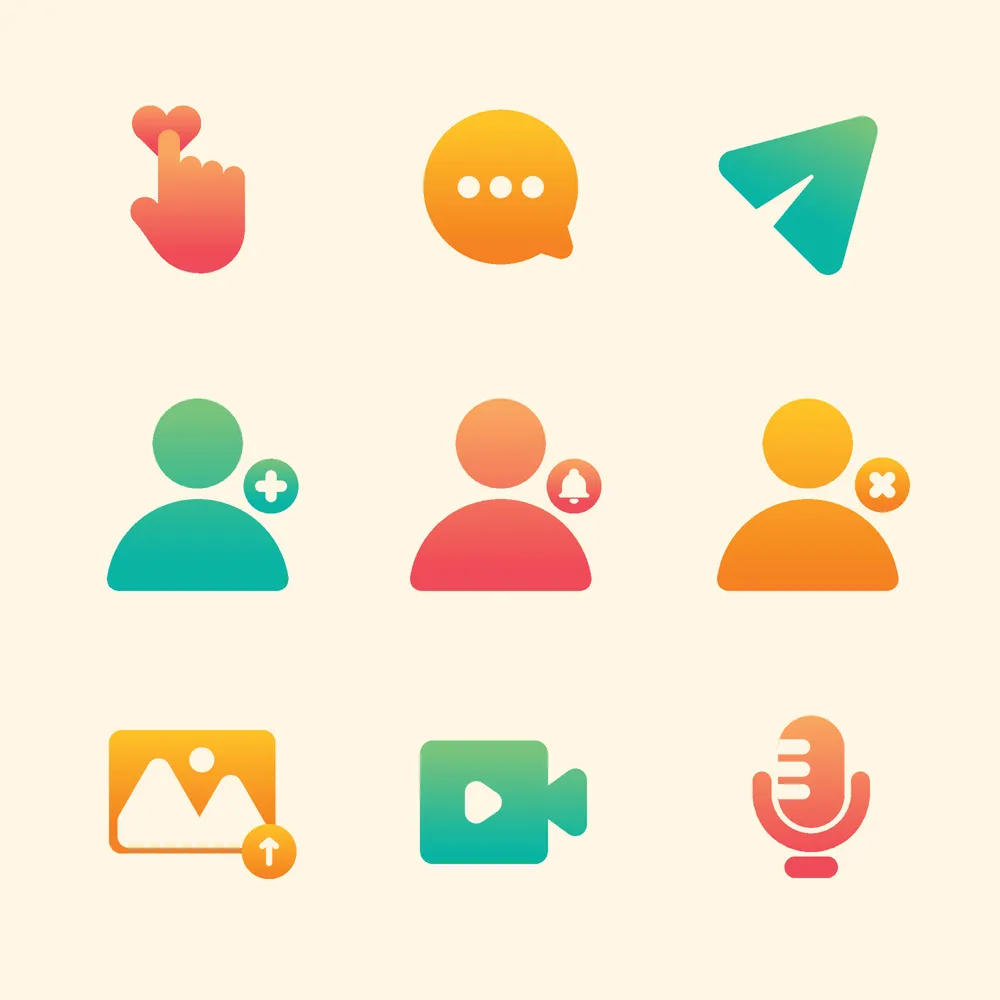 Colorful Gradient Social Media Icons For Action And Reaction