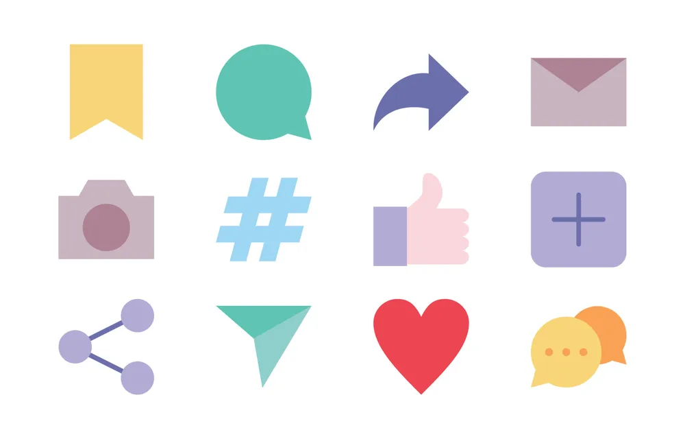 Social Media Reaction And Action Full Color Icon Collection