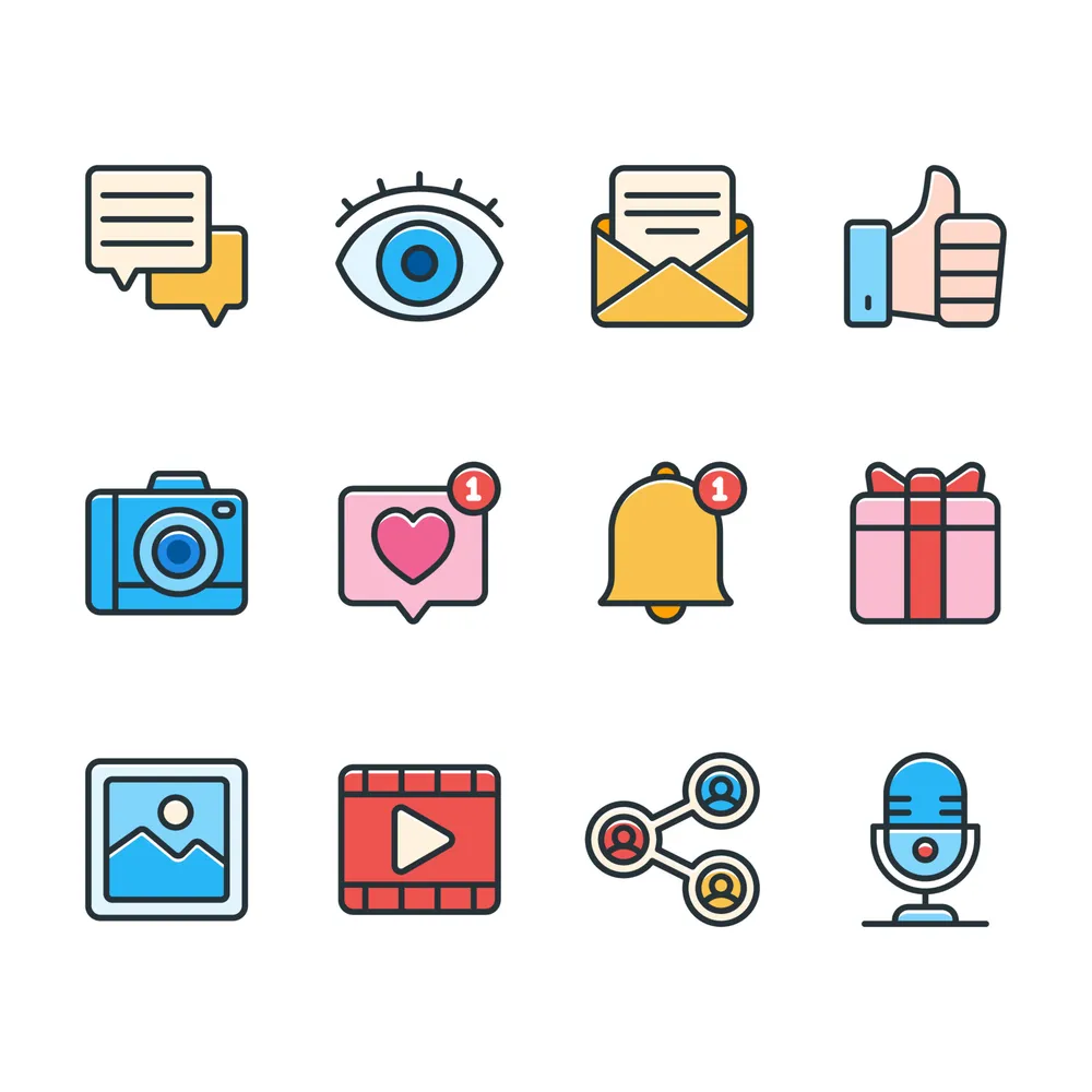 Social Media Action and Reaction Full Color Icons
