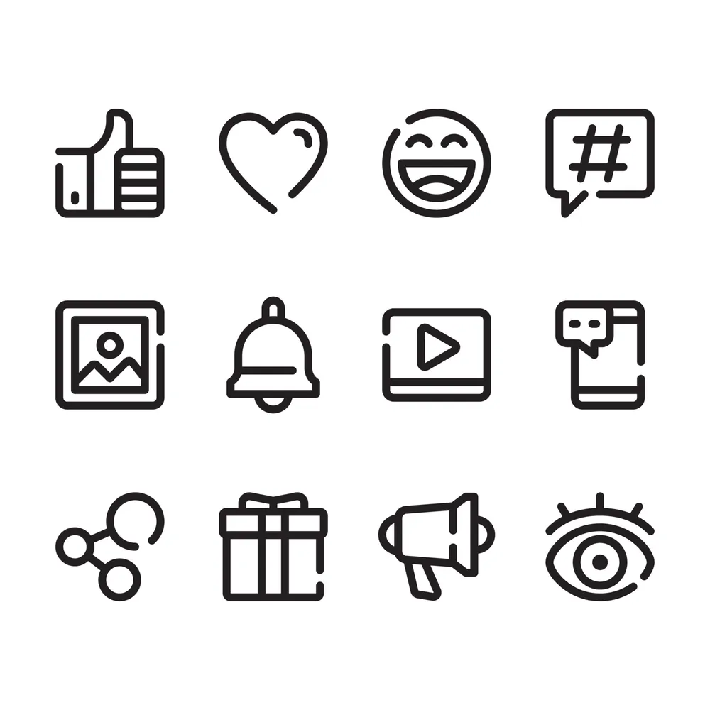 Social Media Action and Reaction Line Icon Set
