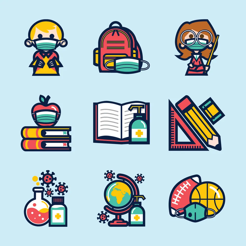 Back To School Icons Set with New Normal Health Protocol