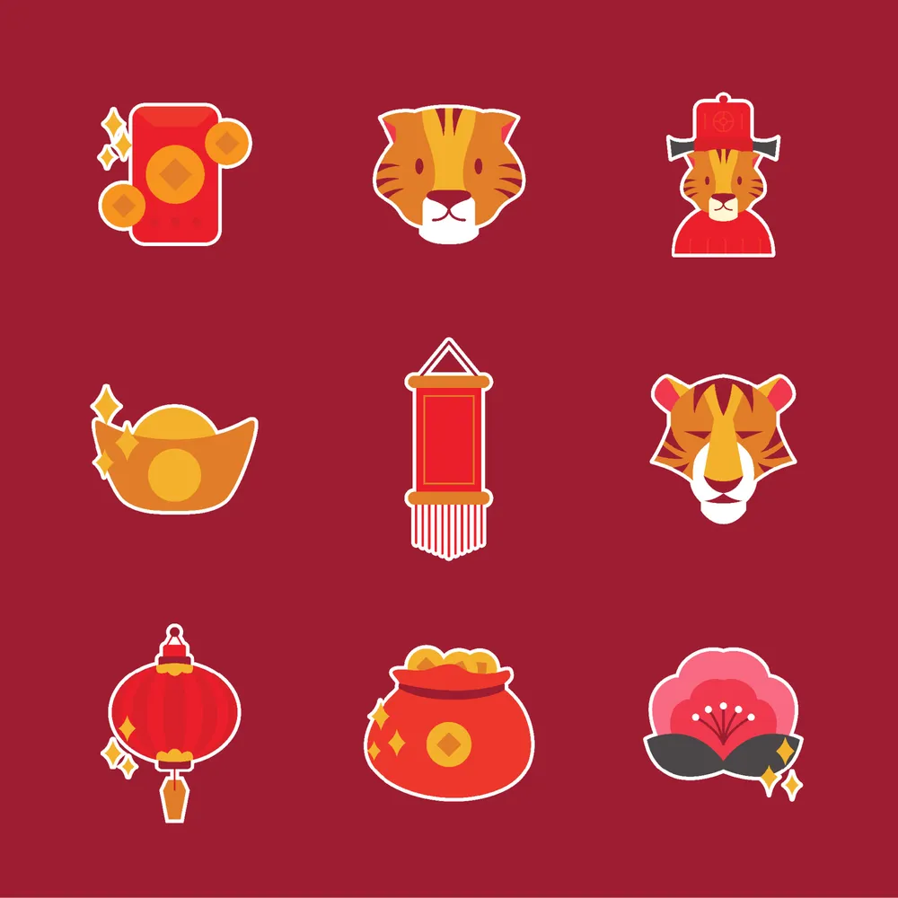 Happy Chinese New Year of Water Tiger Icon Set