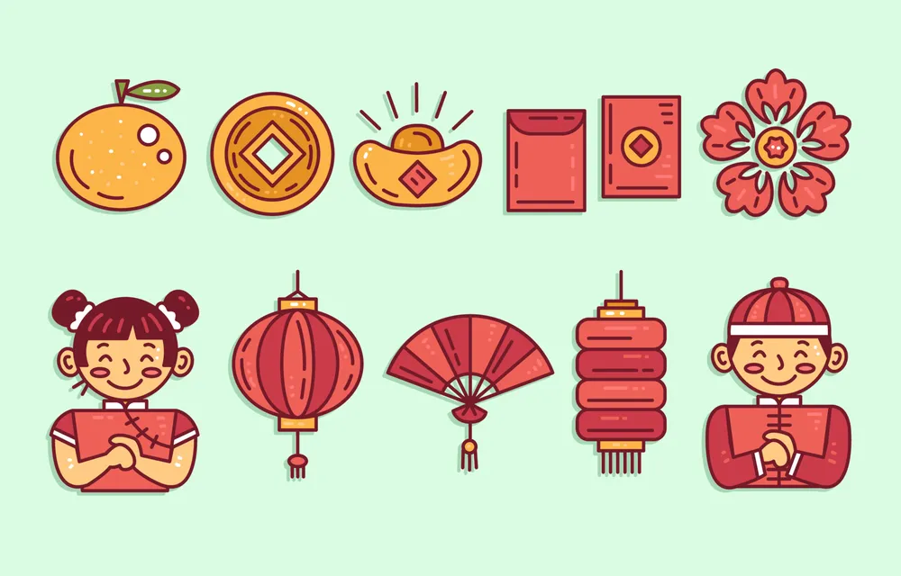 Chinese New Year Gong Xi Fa Cai Icon Set