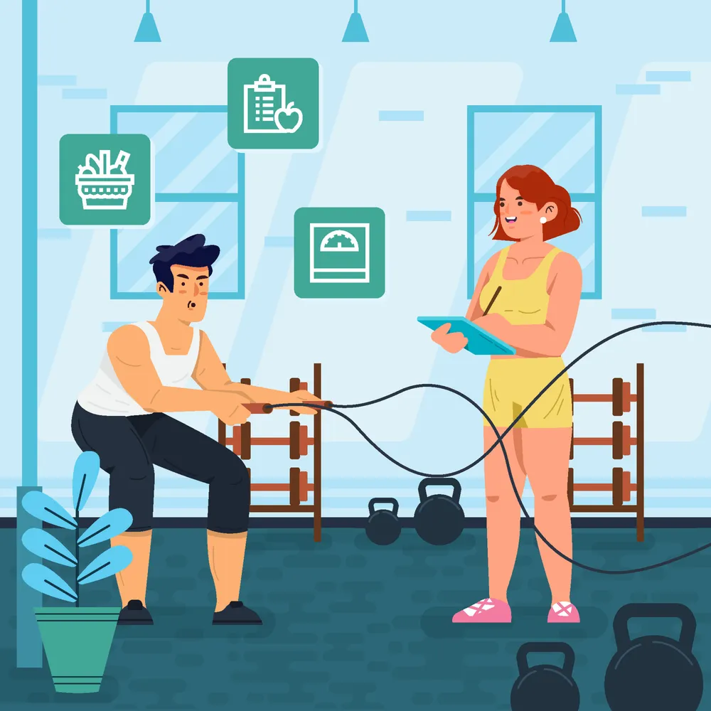 Man Exercise With His Personal Trainer Concept