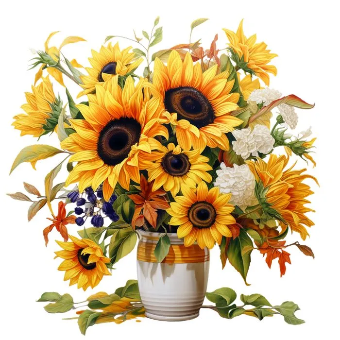 花瓶向日葵花束插画PNG免抠图预览图
