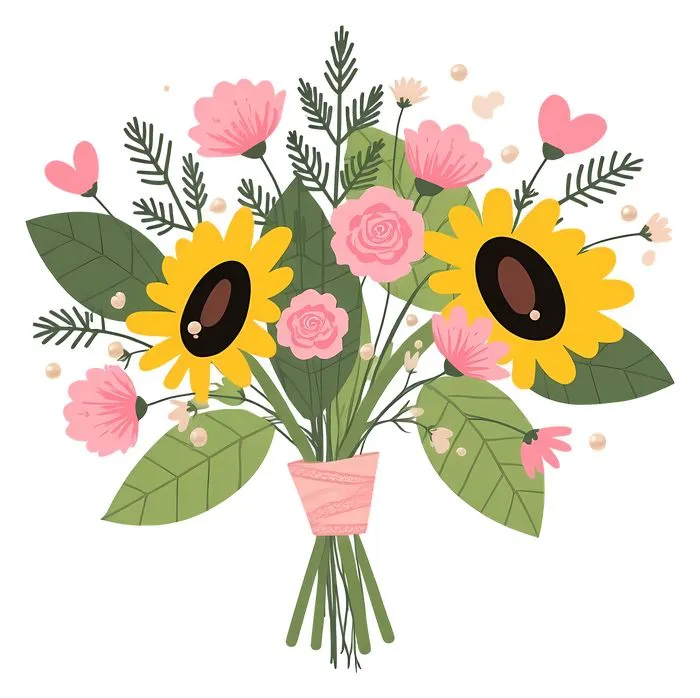 多彩花卉花束插画PNG免抠素材2预览图