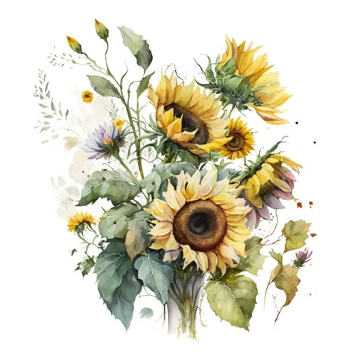 水彩向日葵排列艺术向日葵花束插画PNG免抠图预览图