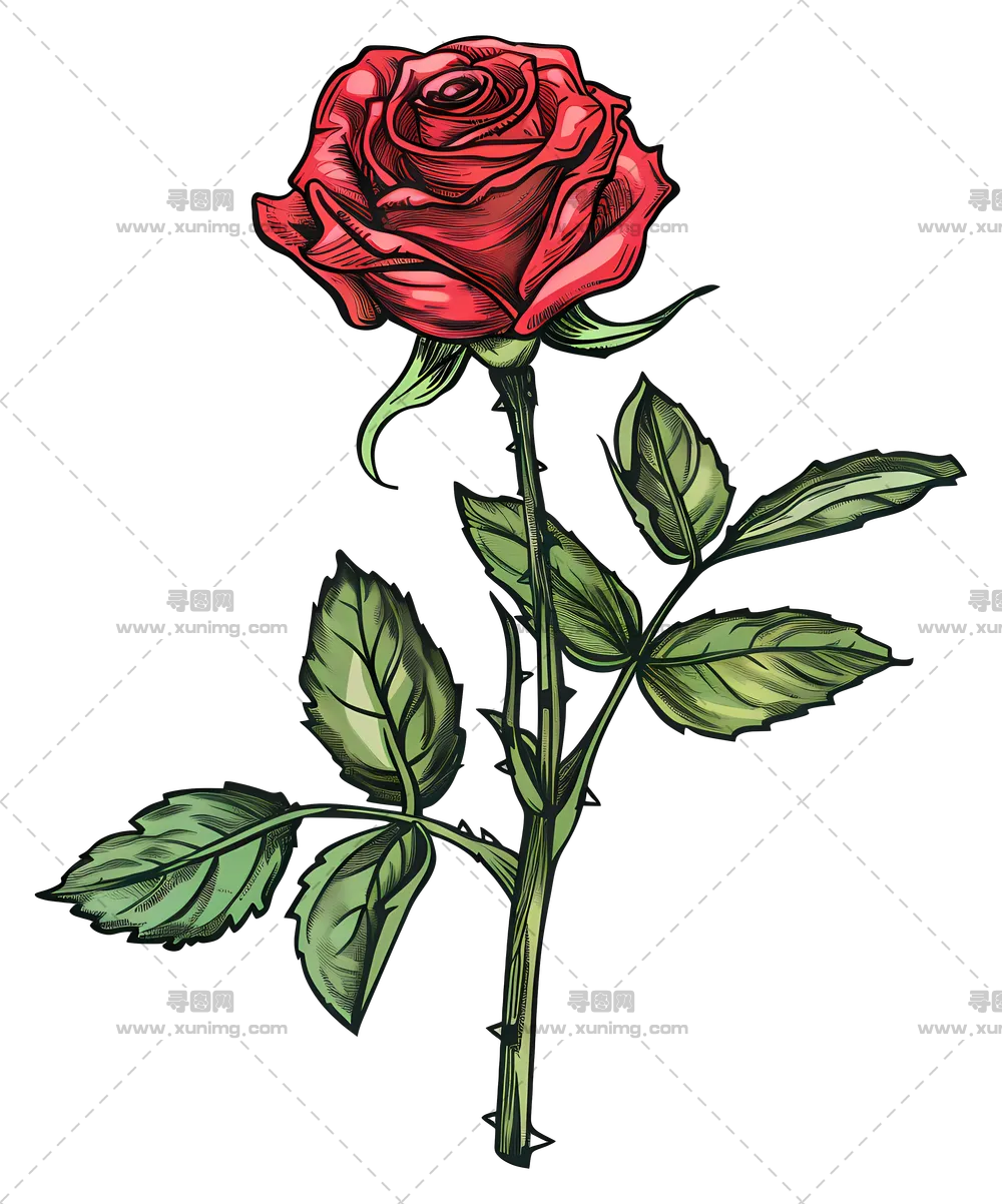 美丽红色玫瑰花插画PNG免抠图预览图