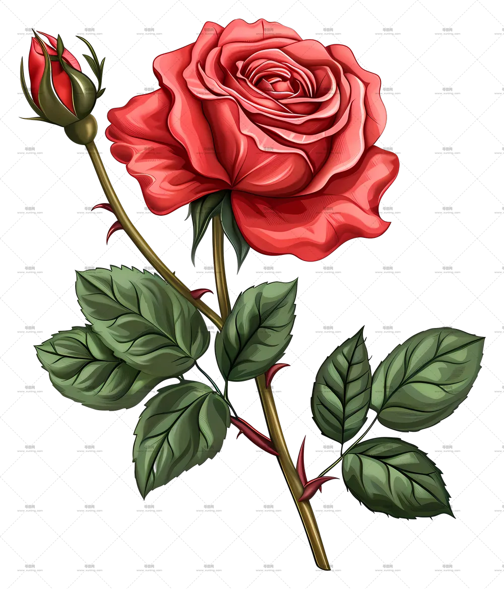 浪漫红色玫瑰花插画PNG免抠图预览图