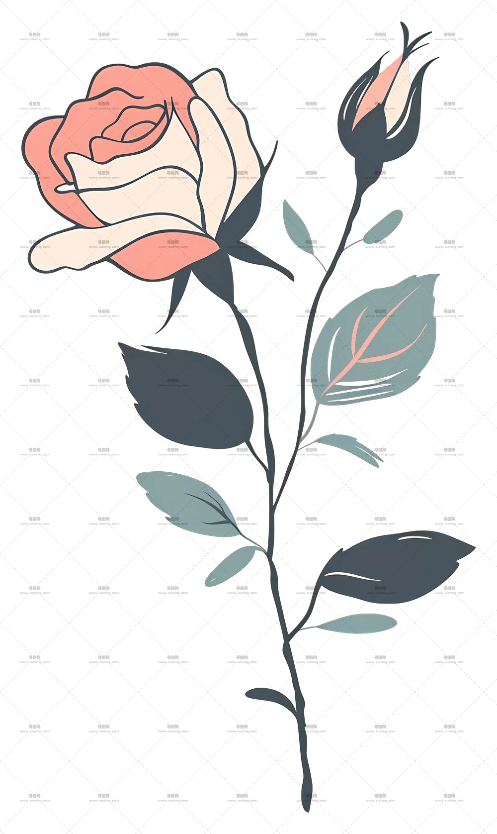 优雅粉玫瑰花插画PNG免抠图预览图
