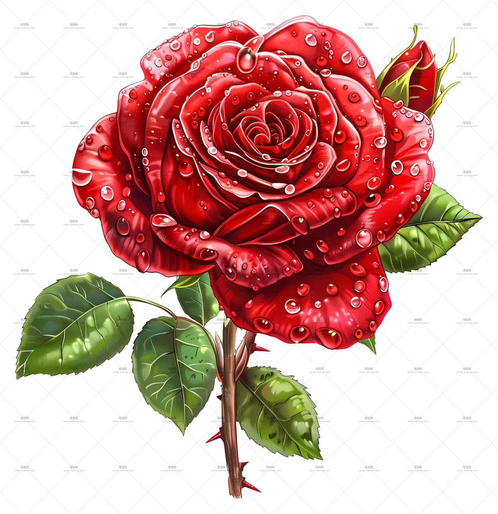 红色玫瑰花和露珠PNG免抠图预览图