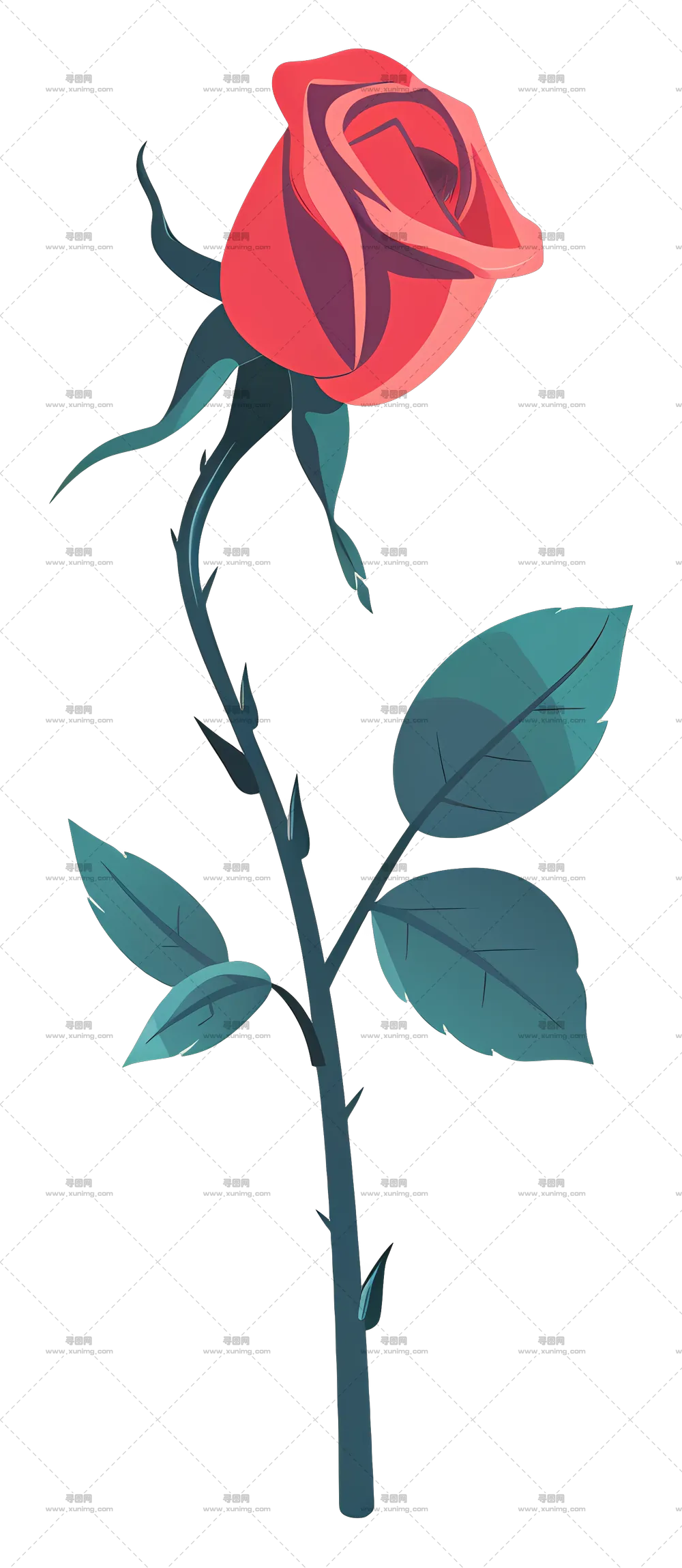 红色玫瑰花和花茎绿叶插画PNG免抠图预览图 红色玫瑰花和花茎绿叶插画PNG免抠图预览图