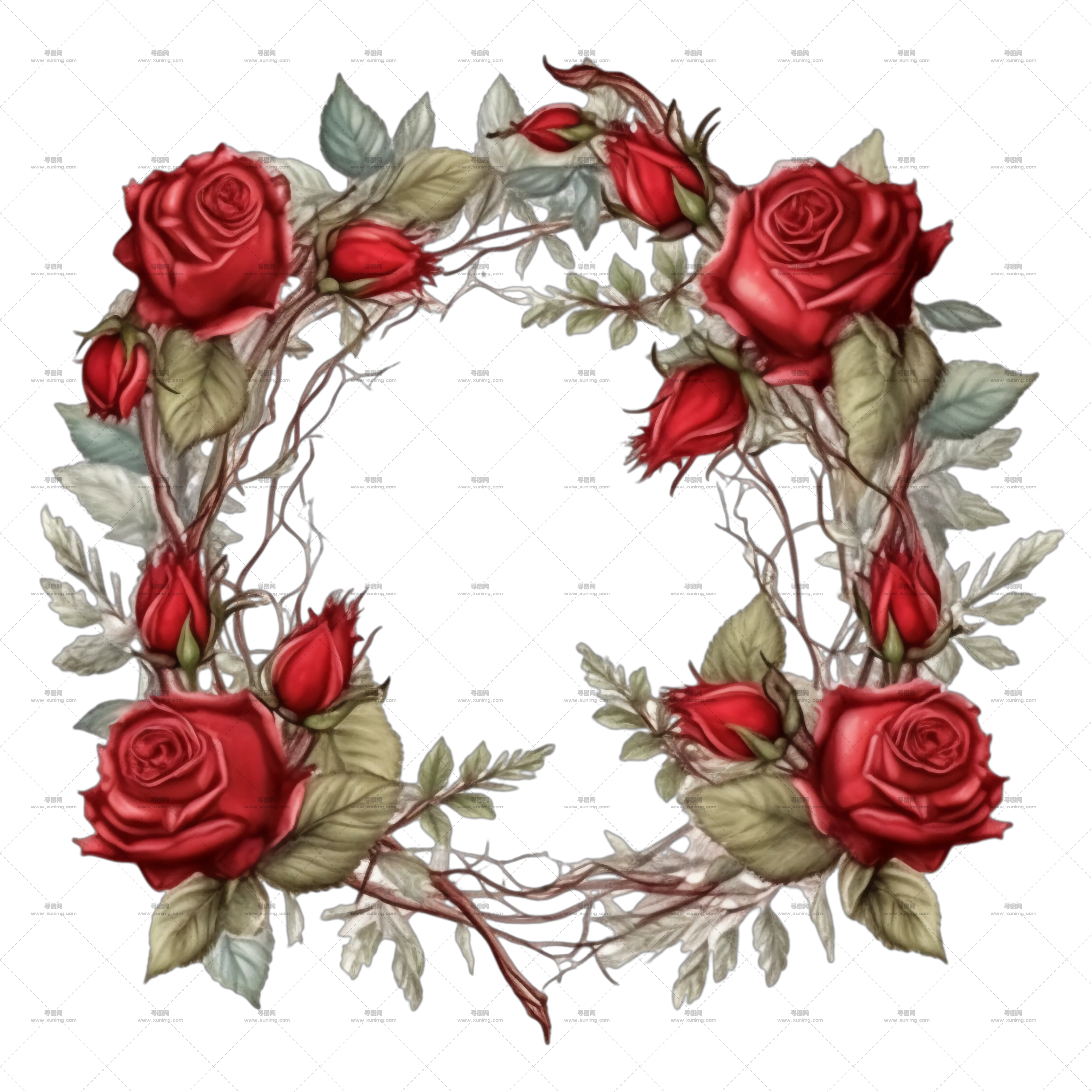 红玫瑰花卉花环PNG免抠图预览图