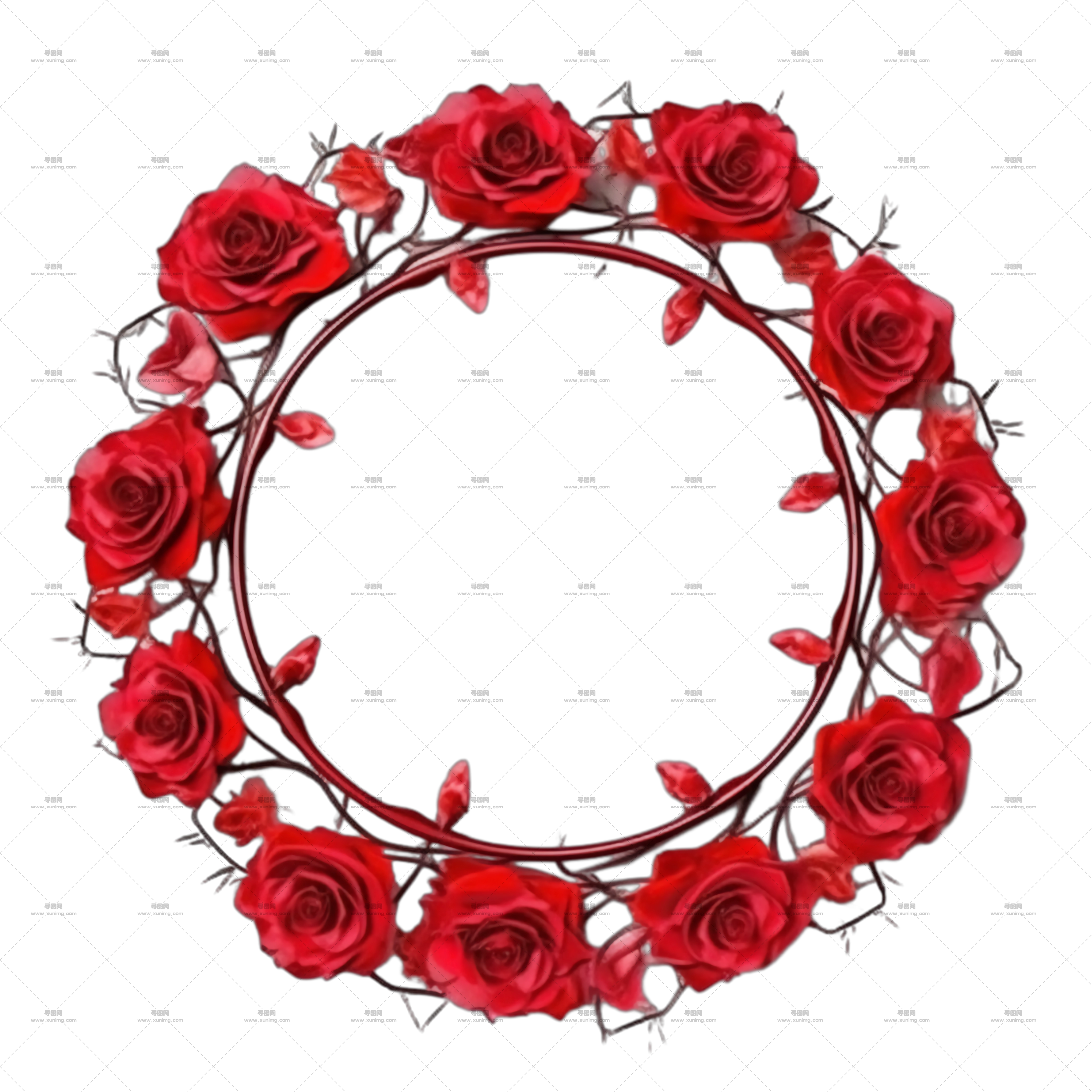 浪漫红玫瑰花环插画PNG免抠图预览图