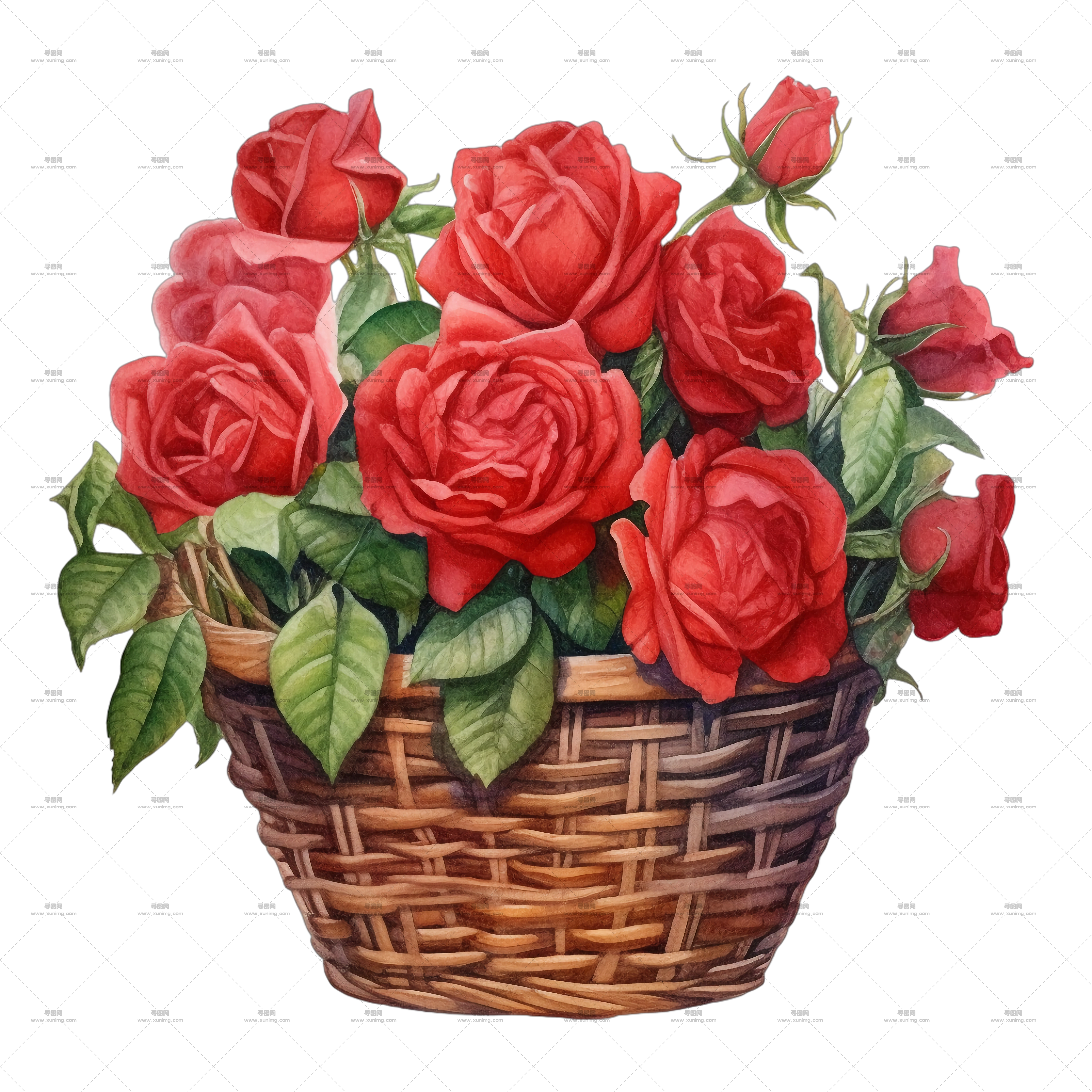 新鲜红玫瑰篮子PNG免抠图预览图
