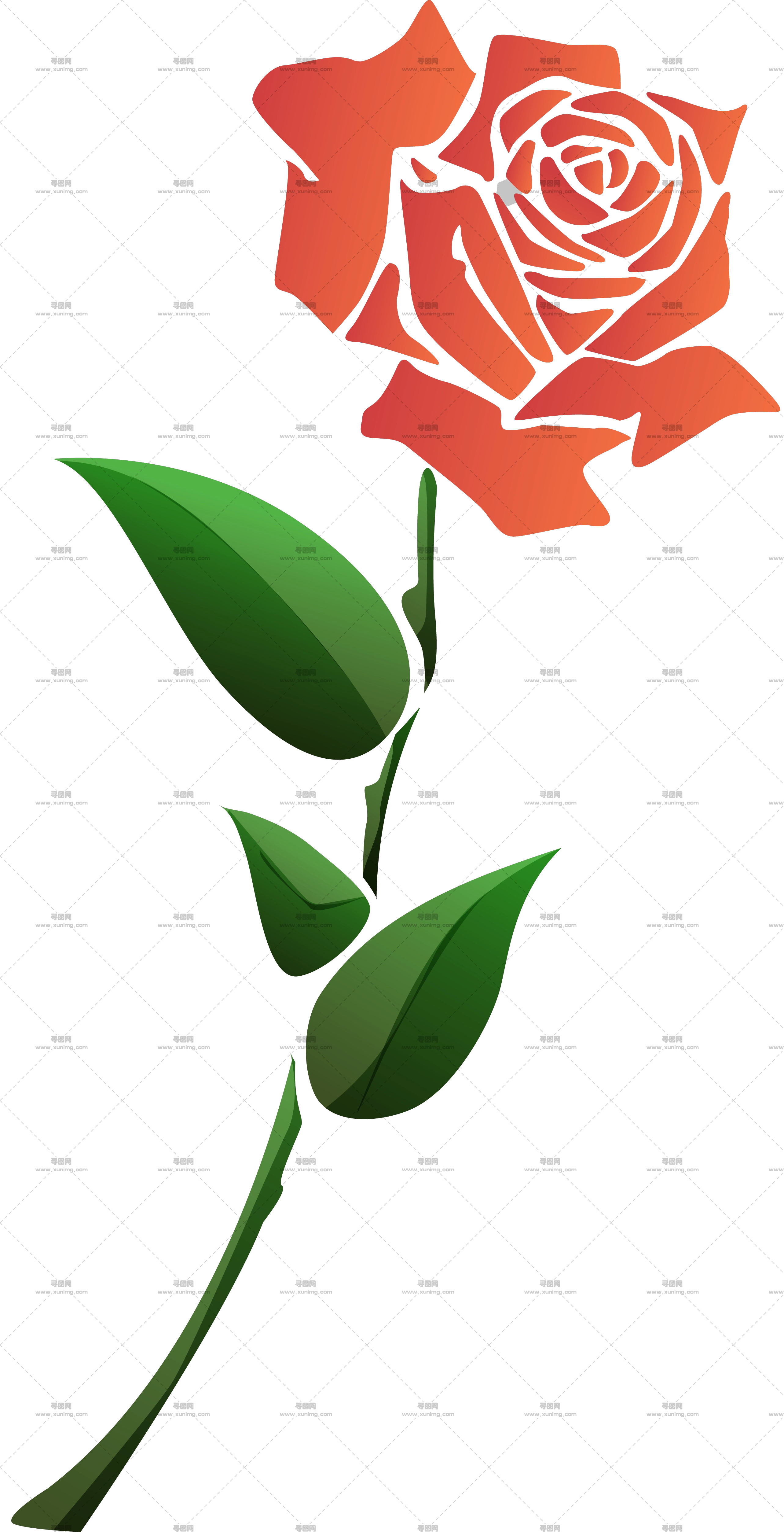 绿茎红玫瑰插画PNG免抠图预览图