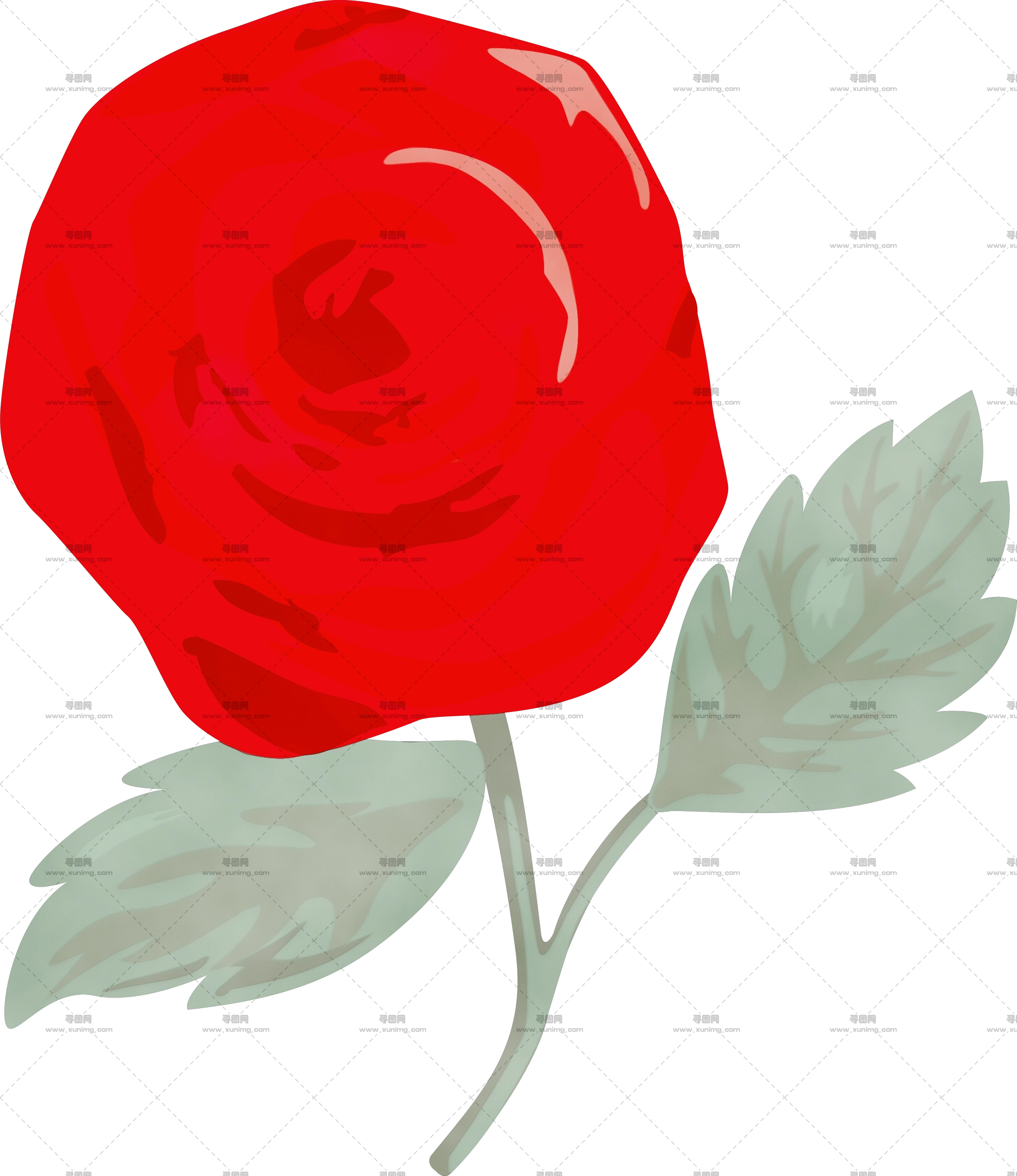 单枝浪漫红玫瑰绘画PNG免抠图预览图