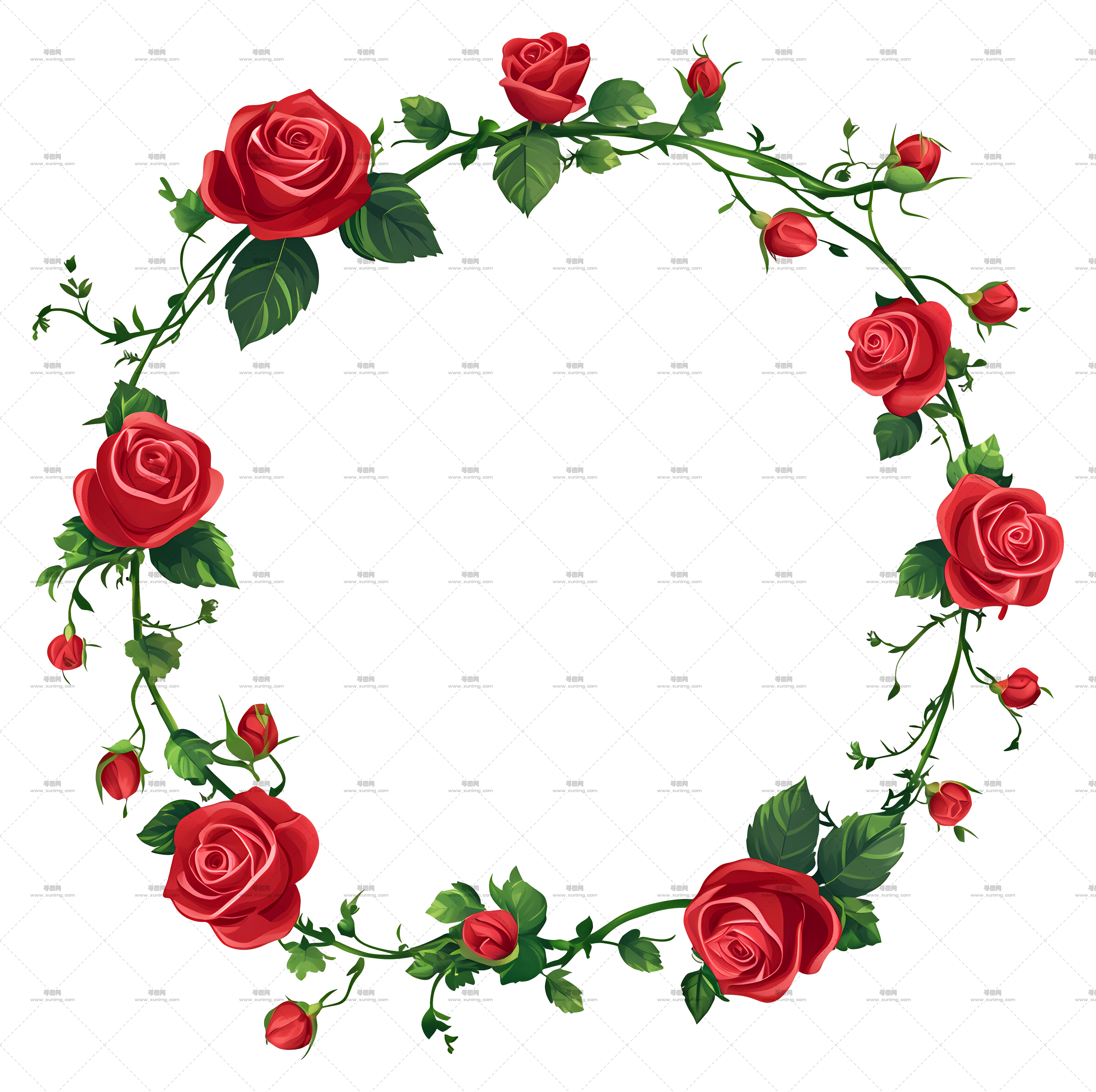 优雅花卉装饰红玫瑰花环PNG免抠图预览图