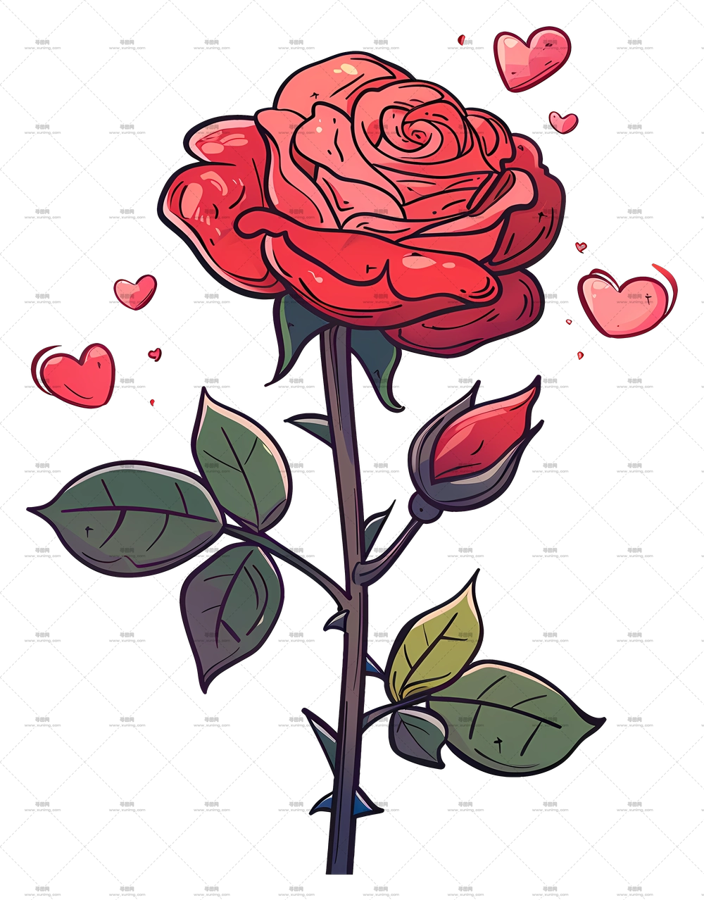 心形装饰红玫瑰插画PNG免抠图预览图 心形装饰红玫瑰插画PNG免抠图预览图