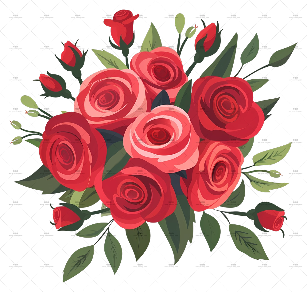 美丽红玫瑰花束PNG免抠图预览图