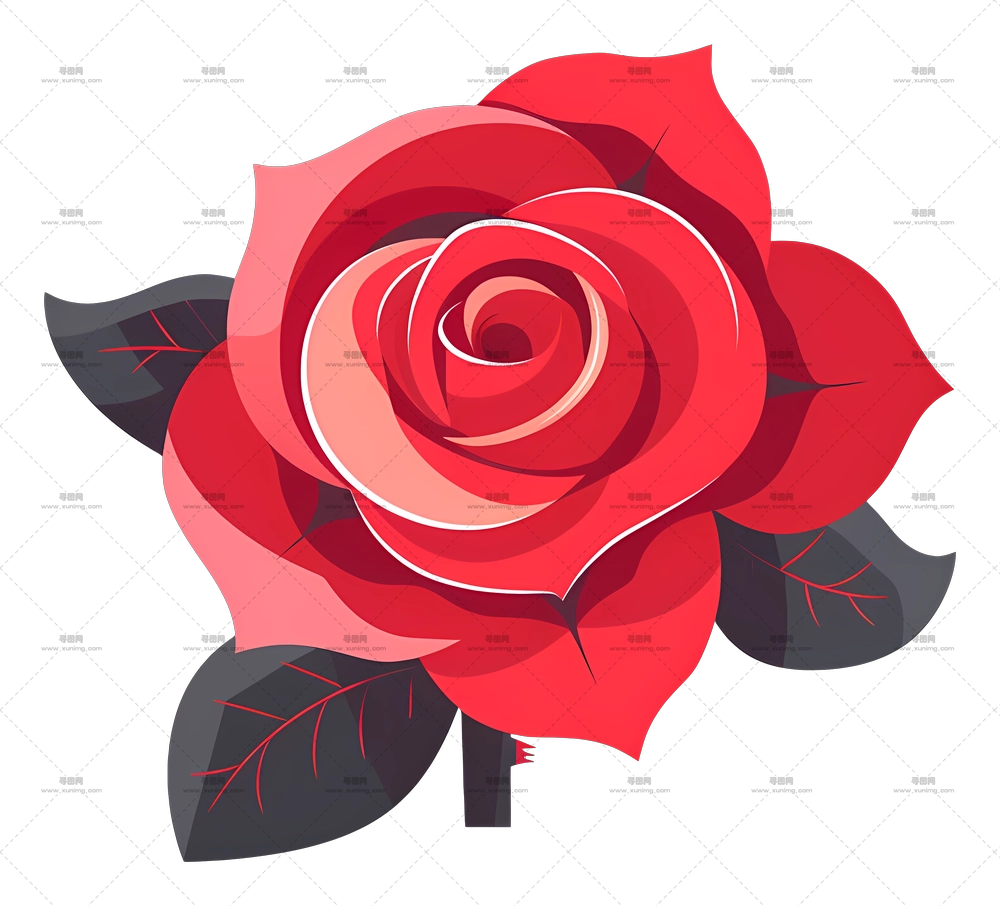 美丽绿叶红玫瑰插画PNG免抠图预览图