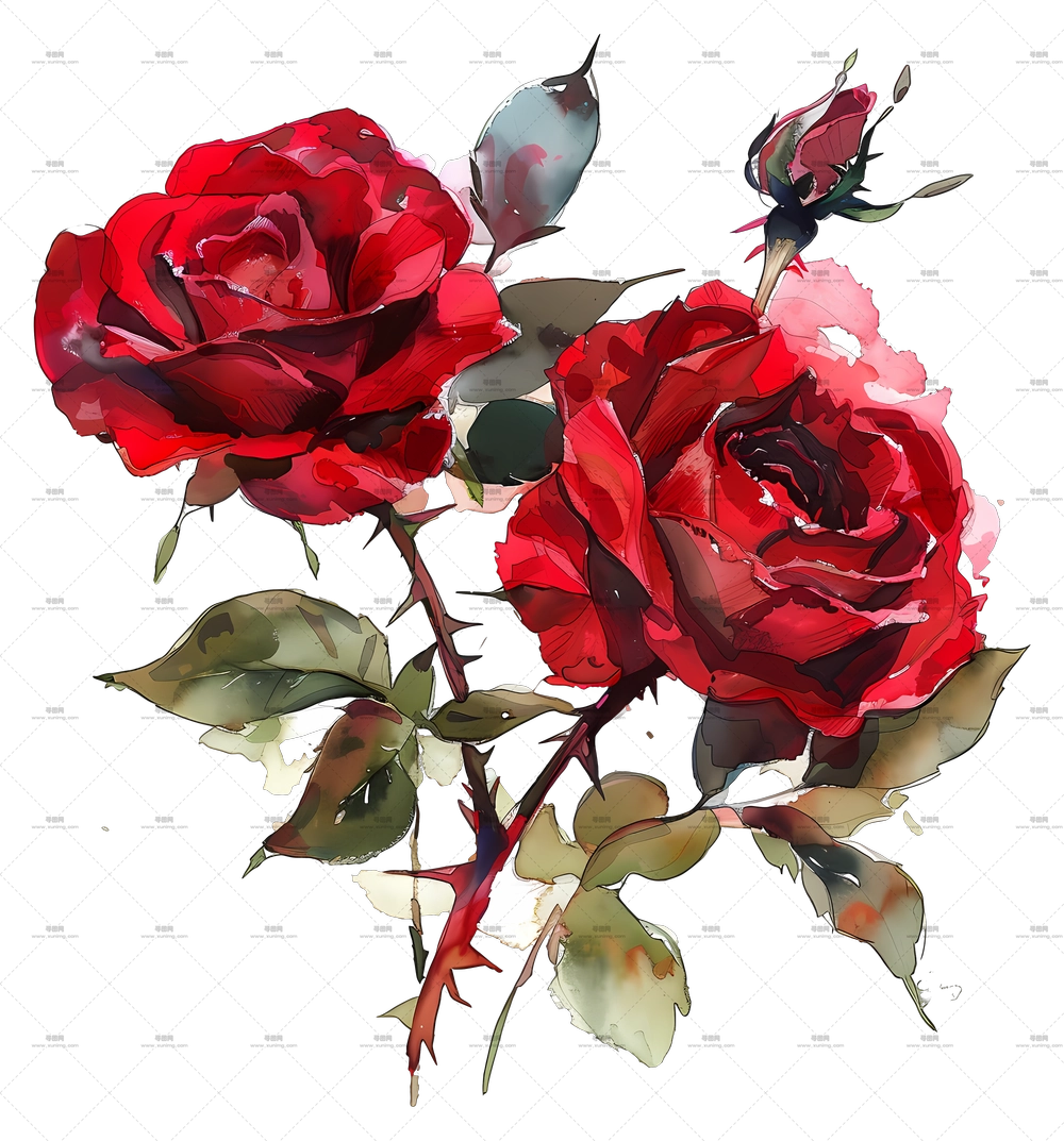 红玫瑰艺术插画对PNG免抠图预览图