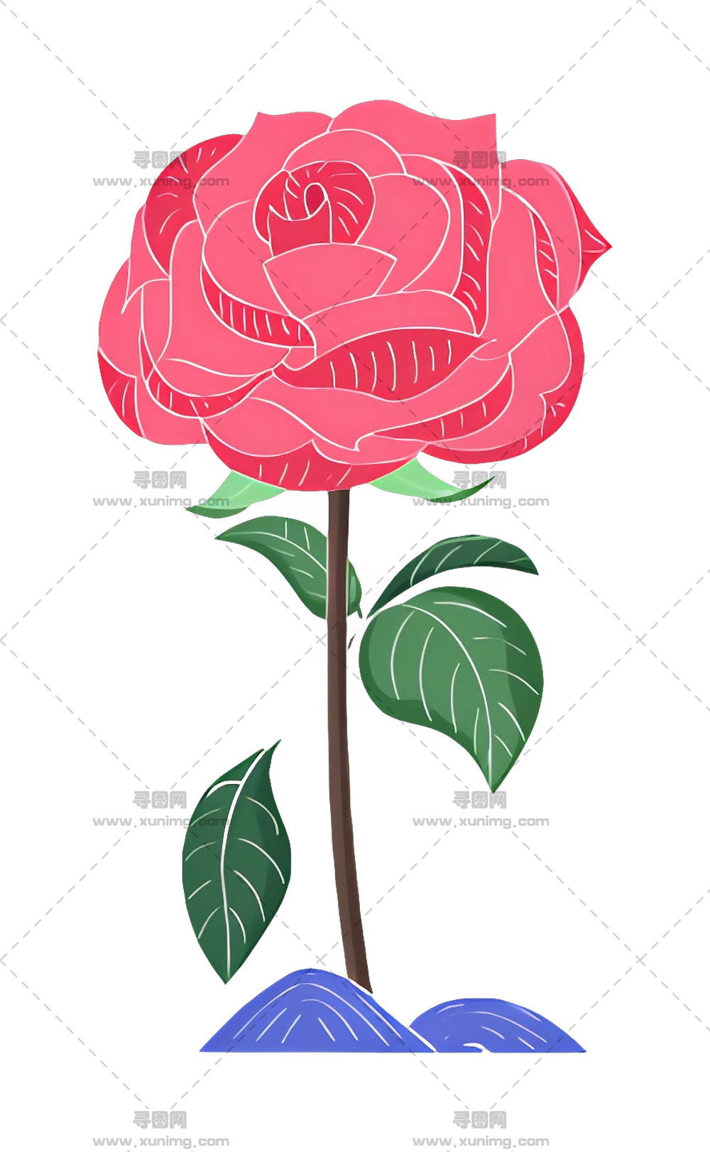 绿叶红玫瑰插画PNG免抠图预览图