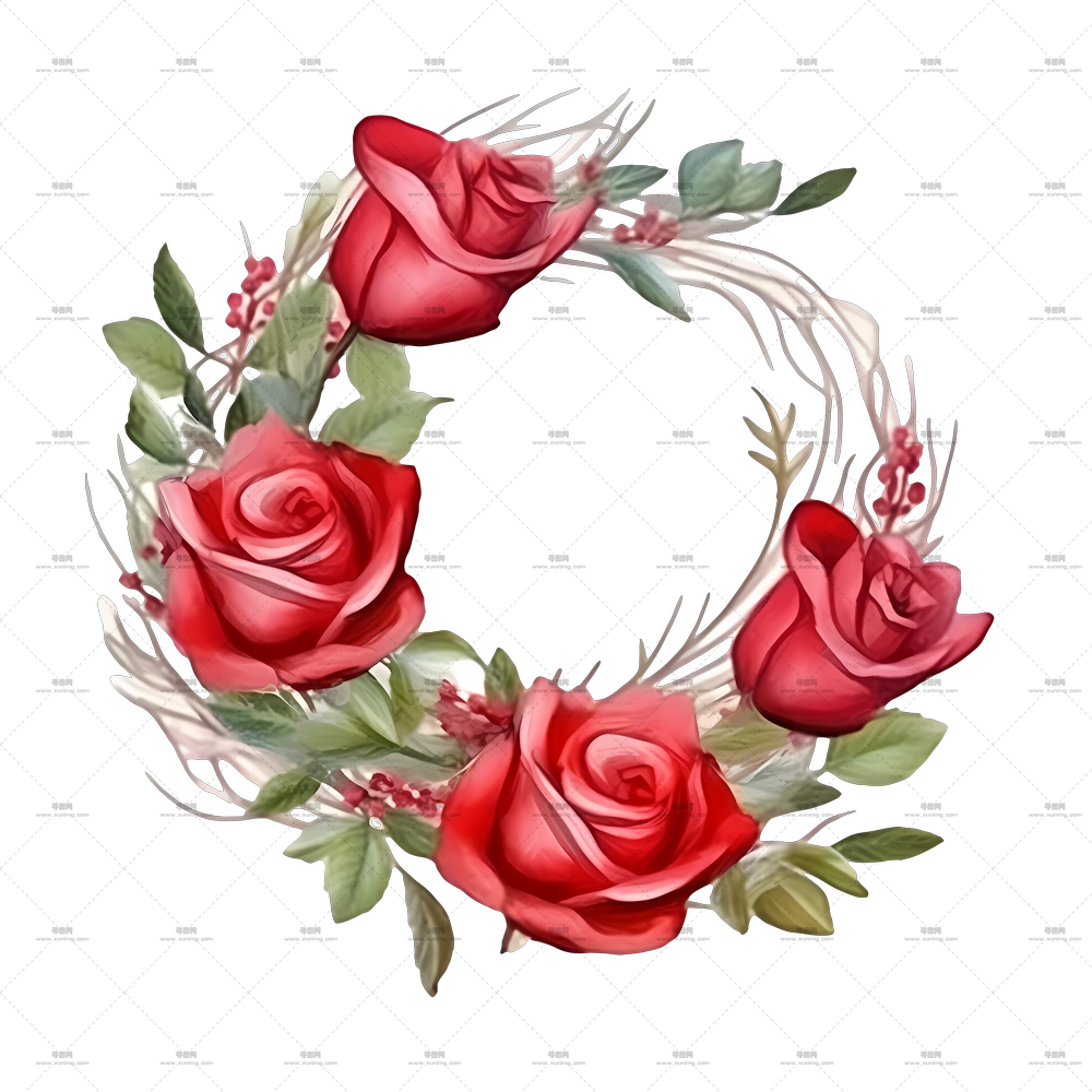 优雅红玫瑰花环装饰PNG免抠图预览图