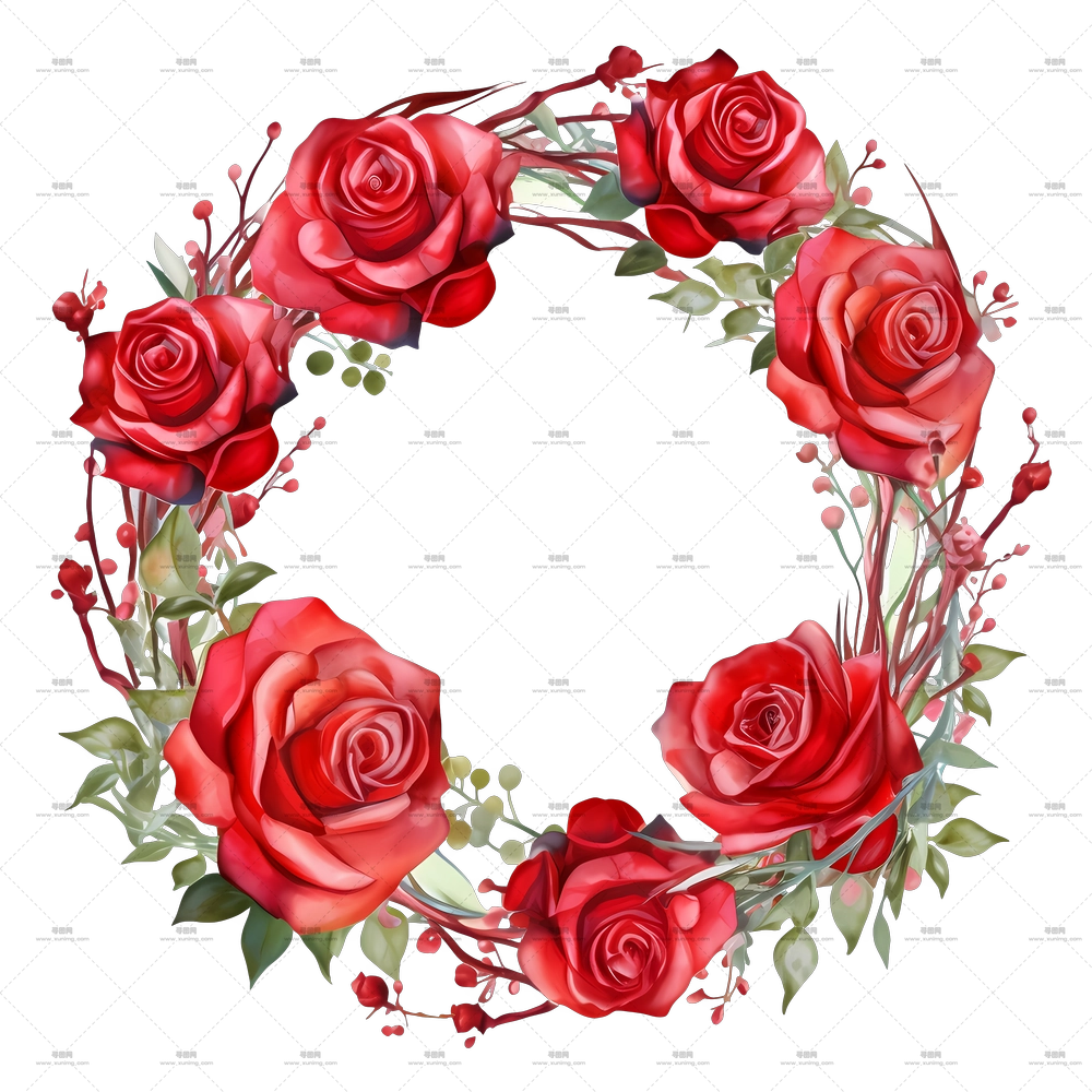 美丽红玫瑰花环装饰PNG免抠图预览图 美丽红玫瑰花环装饰PNG免抠图预览图