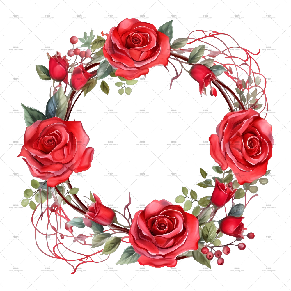 浪漫红玫瑰花环PNG免抠图预览图