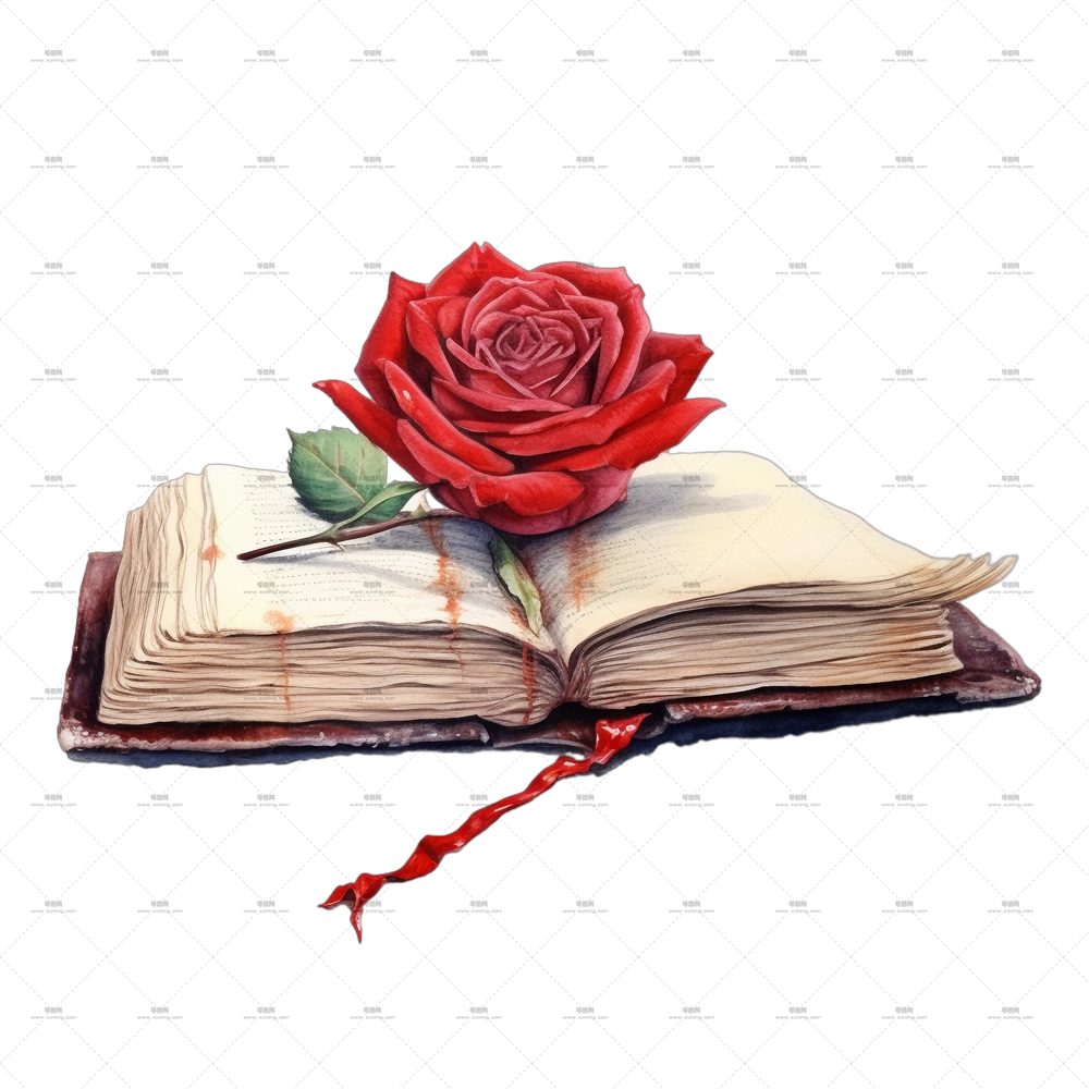 翻开书本红玫瑰插画PNG免抠图预览图 翻开书本红玫瑰插画PNG免抠图预览图