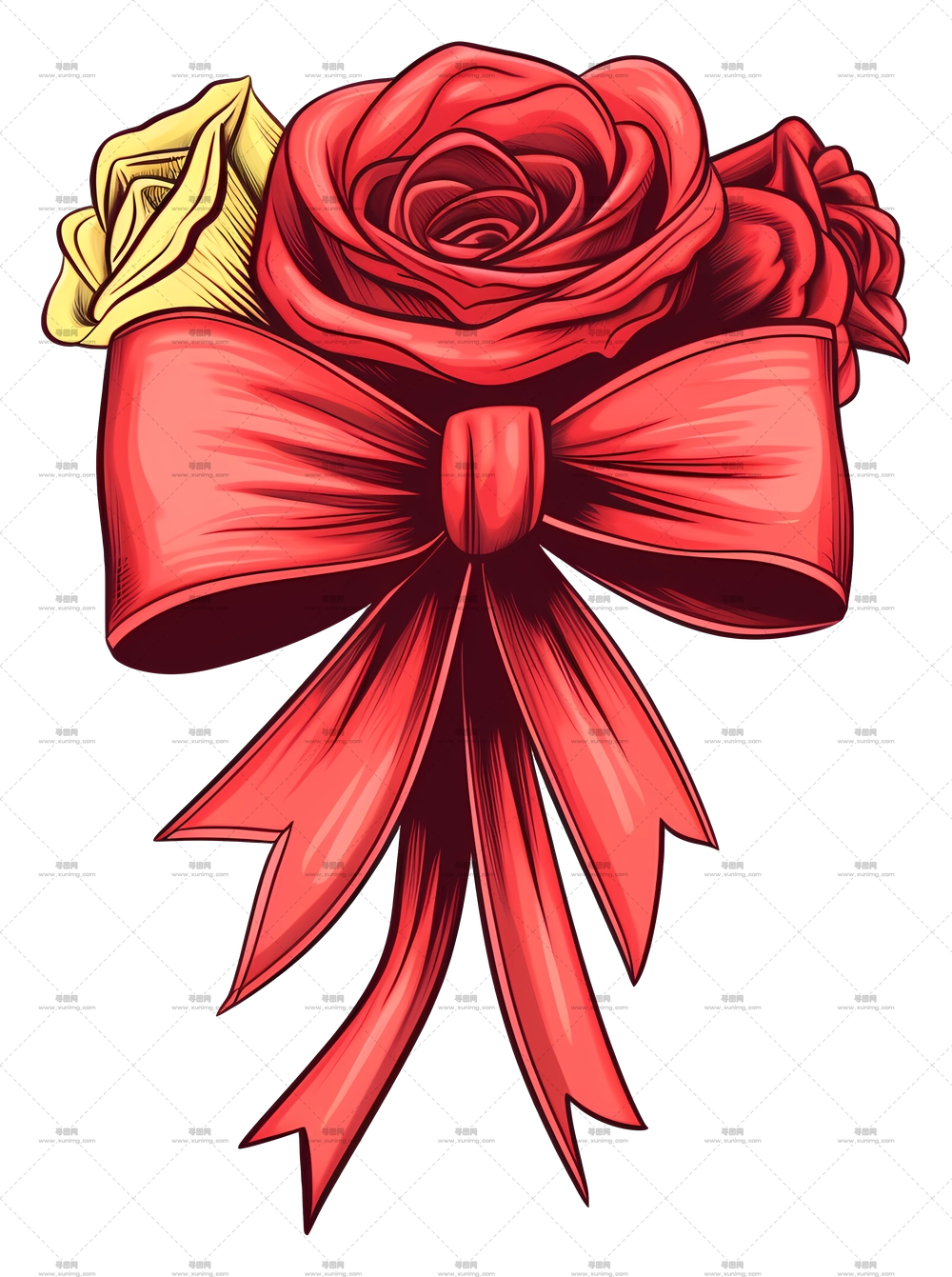 红丝带装饰红玫瑰插画PNG免抠图预览图 红丝带装饰红玫瑰插画PNG免抠图预览图