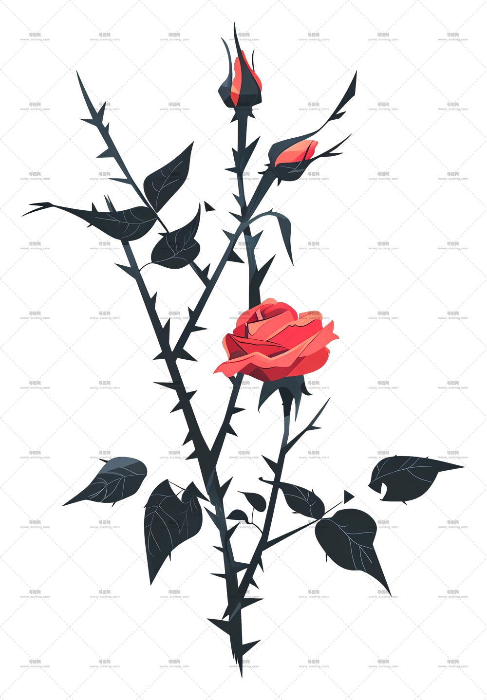 带刺红玫瑰插画PNG免抠图预览图 带刺红玫瑰插画PNG免抠图预览图