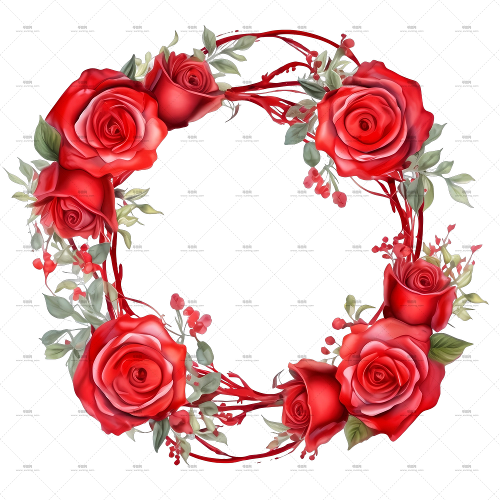 浪漫红玫瑰花卉花环PNG免抠图预览图