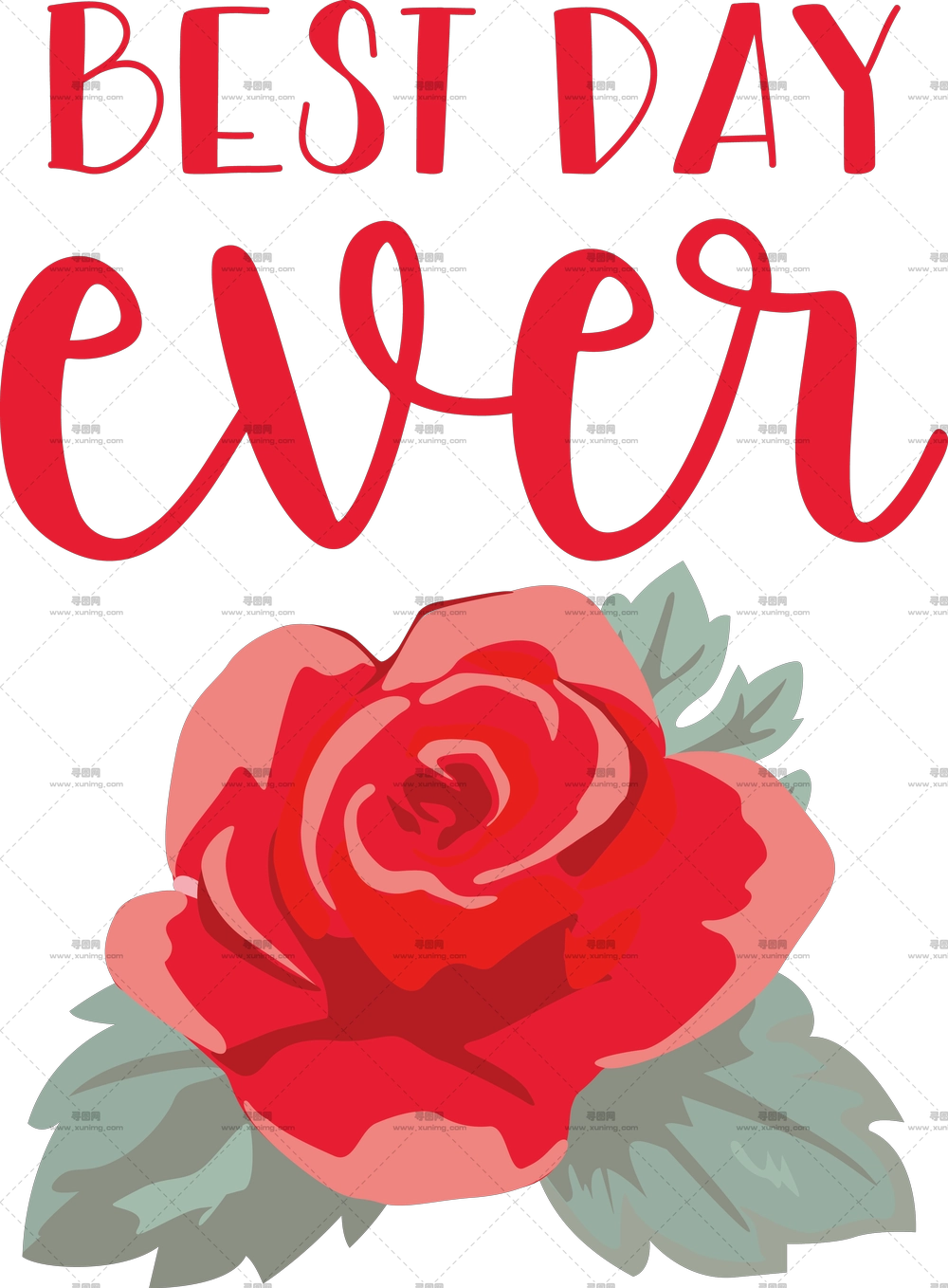 ‘最棒的一天’庆祝文字红玫瑰PNG免抠图预览图
