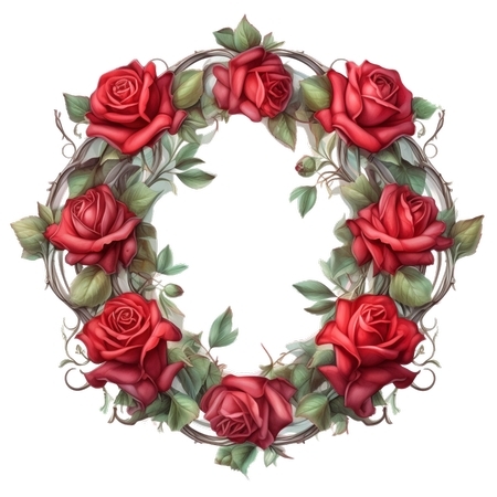 多朵红玫瑰特色花环PNG免抠图预览图