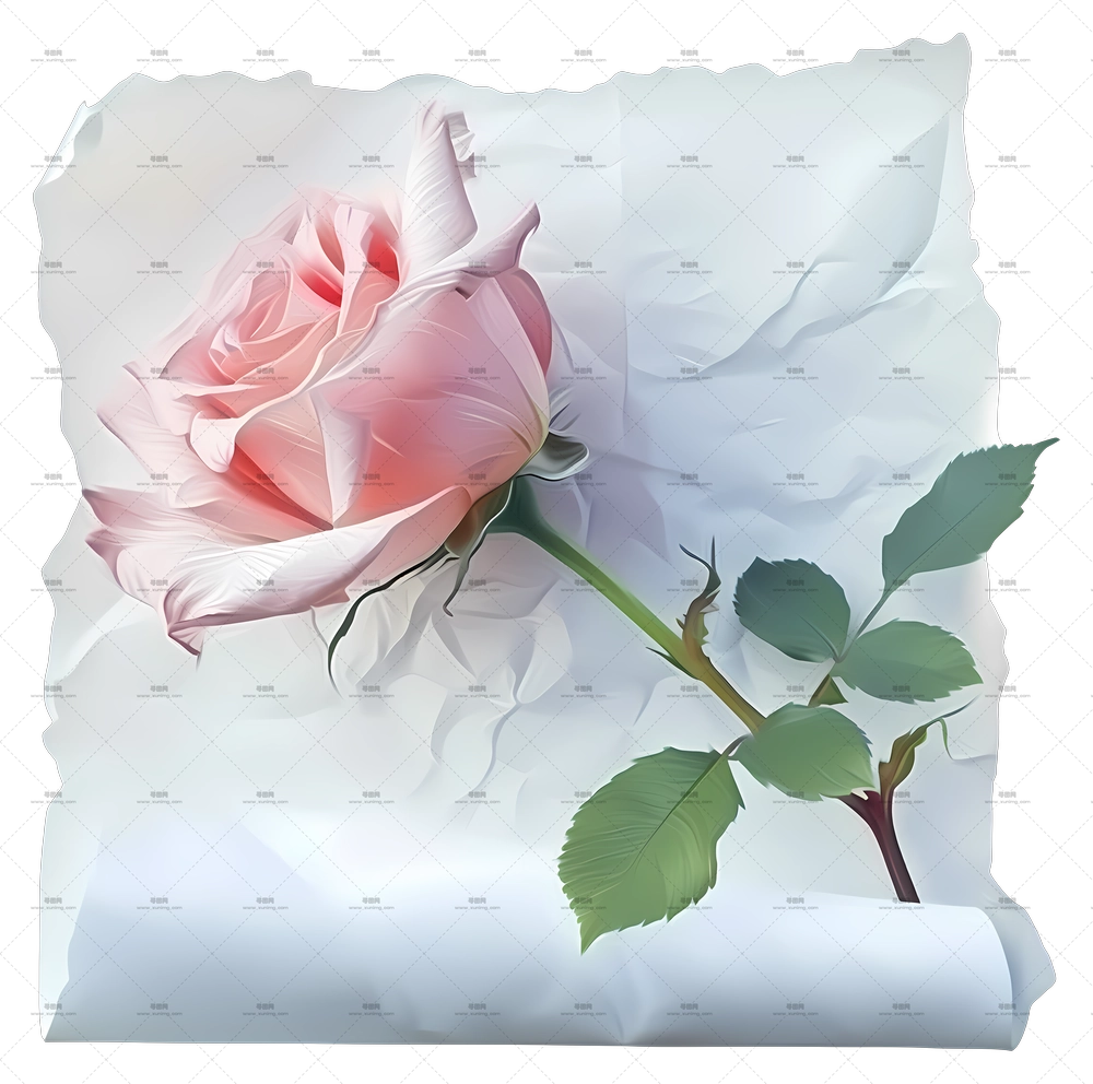 纸张上的粉色单支玫瑰花PNG免抠图预览图