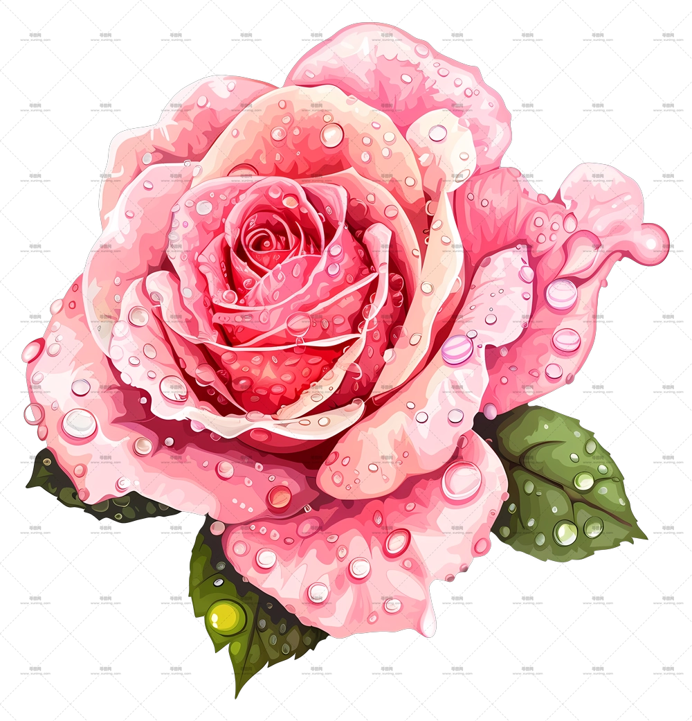 带水滴粉色玫瑰花插图PNG免抠图预览图