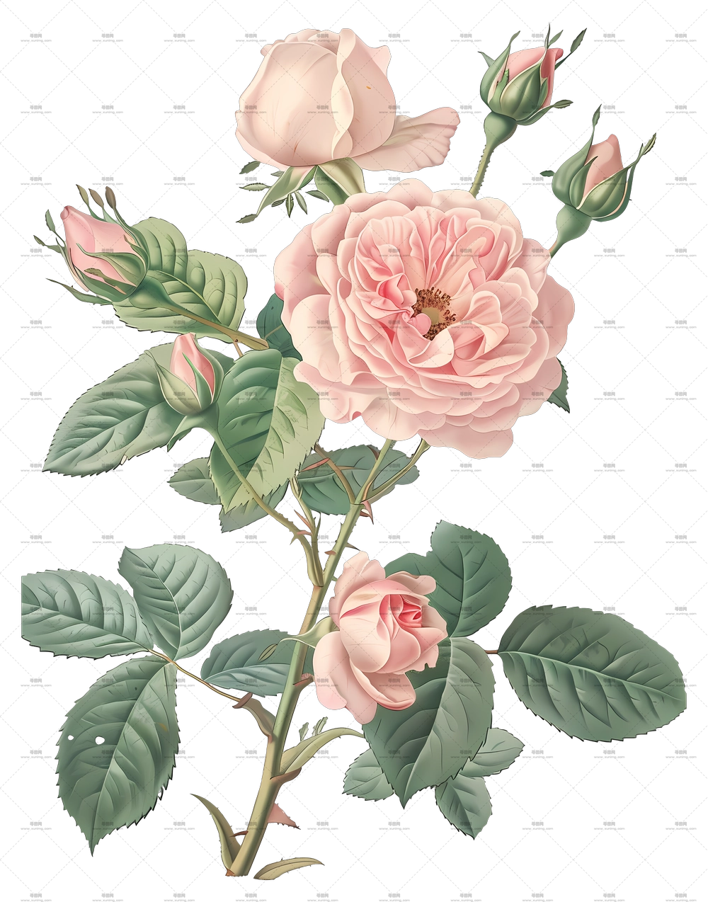 带花蕾浪漫粉色玫瑰花插画PNG免抠图预览图 带花蕾浪漫粉色玫瑰花插画PNG免抠图预览图