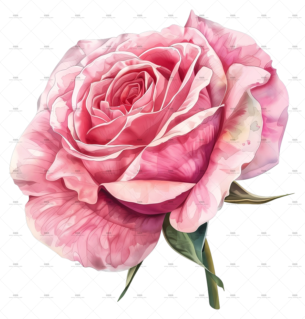 水彩美丽粉色玫瑰花PNG免抠图预览图