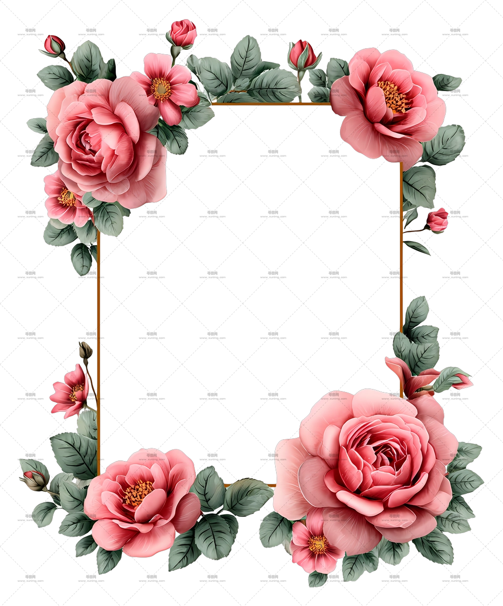 带玫瑰花优雅花卉框架PNG免抠图预览图