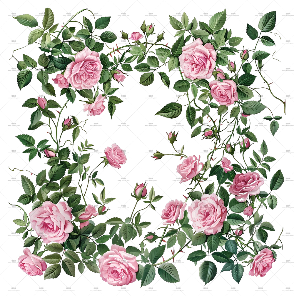 粉色玫瑰花卉框架插画PNG免抠图预览图 粉色玫瑰花卉框架插画PNG免抠图预览图