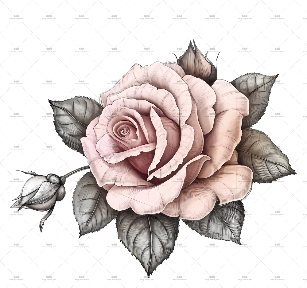 带叶子优雅粉色玫瑰花插画PNG免抠图预览图 带叶子优雅粉色玫瑰花插画PNG免抠图预览图