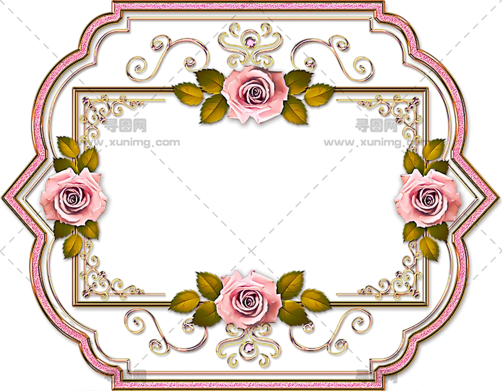 带装饰边框优雅粉色玫瑰花框架PNG免抠图预览图