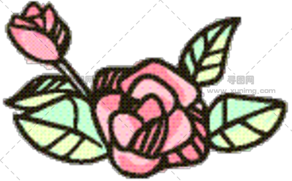 带叶子粉色玫瑰花插画PNG免抠图预览图