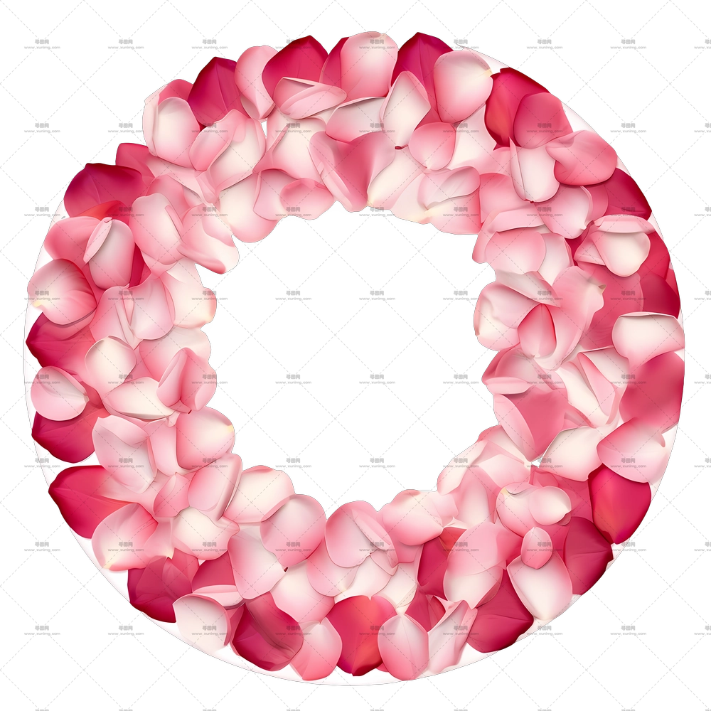 粉色玫瑰花瓣花环插画PNG免抠图预览图